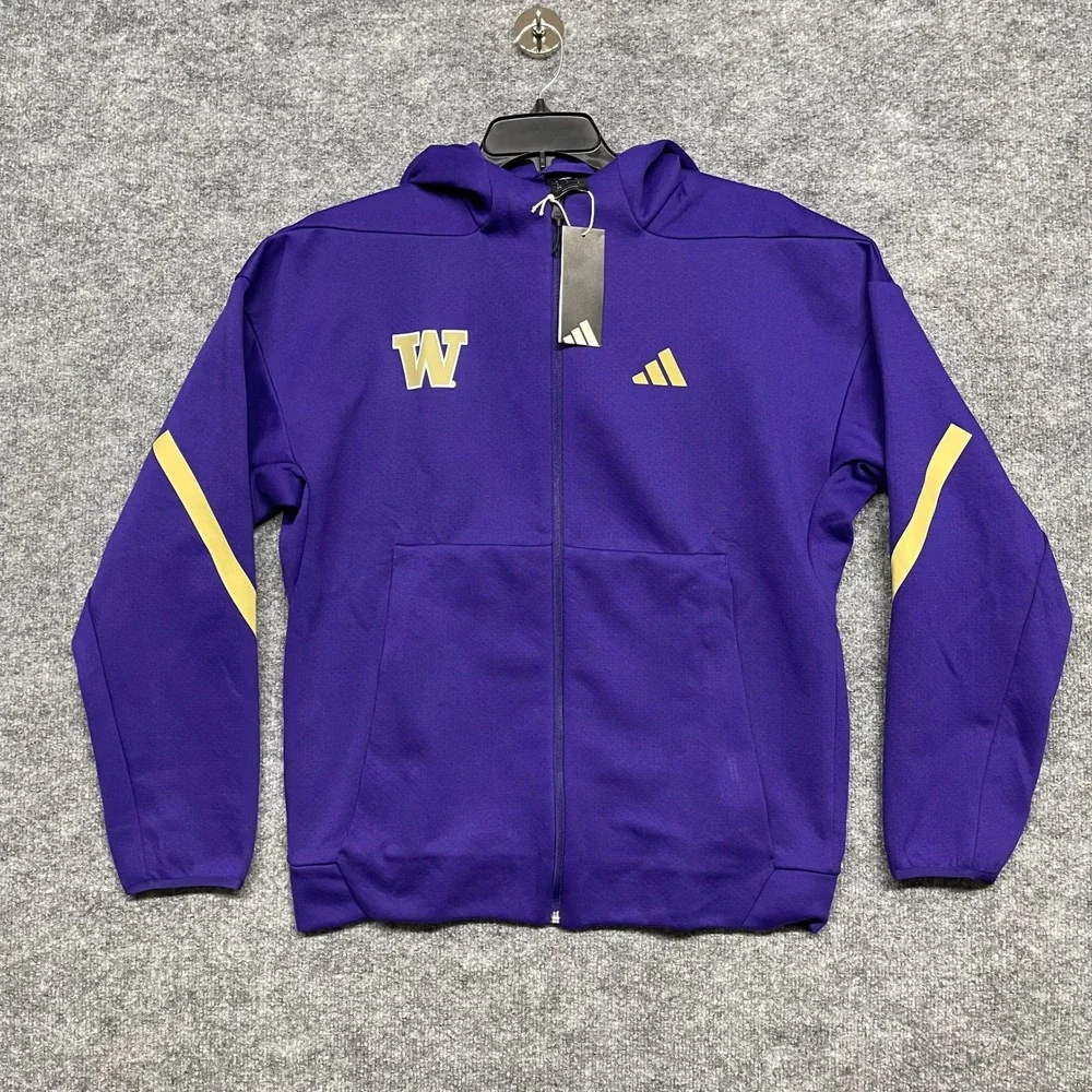 Washington Huskies Jacket Men Medium Purple Gold Adidas ZNE Full Zip Hooded NCAA